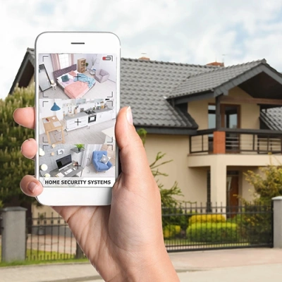 Scottsdale vivint phone display of cctv live feed in front of a house